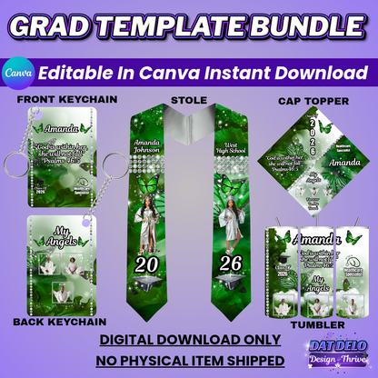 Green Grad Bundle Design Editable Templates (Includes Supply List)