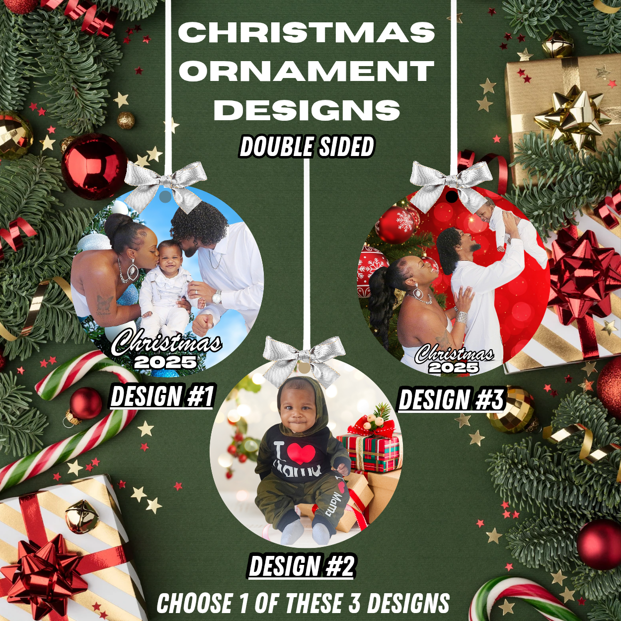 1 Personalized Christmas Ornament- Double Sided (Turnaround Time: Up To 7 Business Days)