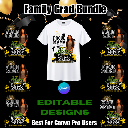 12 Editable Family Grad Shirt Designs (Canva)