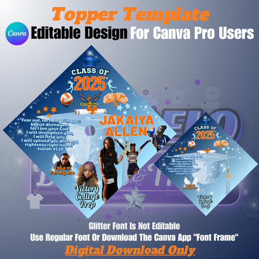 Editable Blue Orange Grad Cap Topper Design