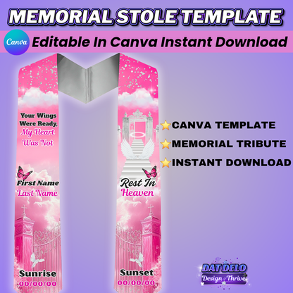 Pink Editable Memorial Stole Design Template, Supply List Included (Canva Pro Required)