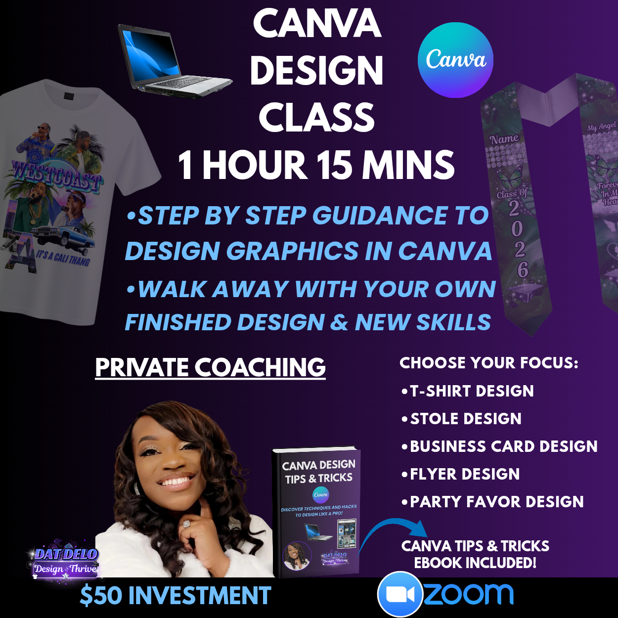 Canva Design Class (Private Coaching: 1 Hour 15 Mins) Canva Design E-Book Included!