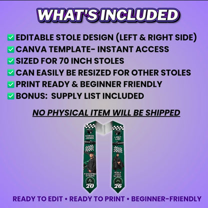 Green Last Lap Grad Stole Design Editable Template (Includes Supply List)