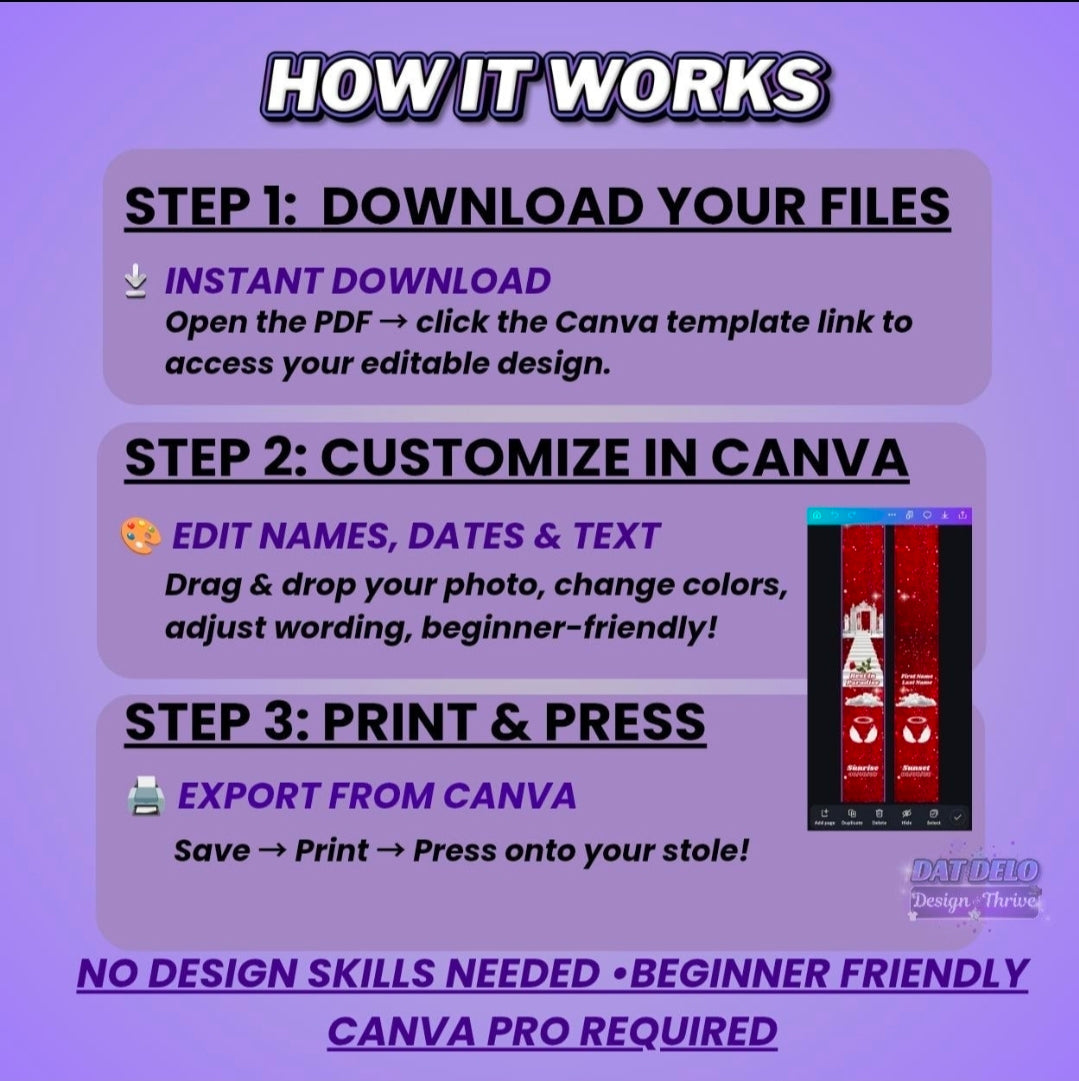 Red Memorial Stole Design Editable Template (Includes Supply List)
