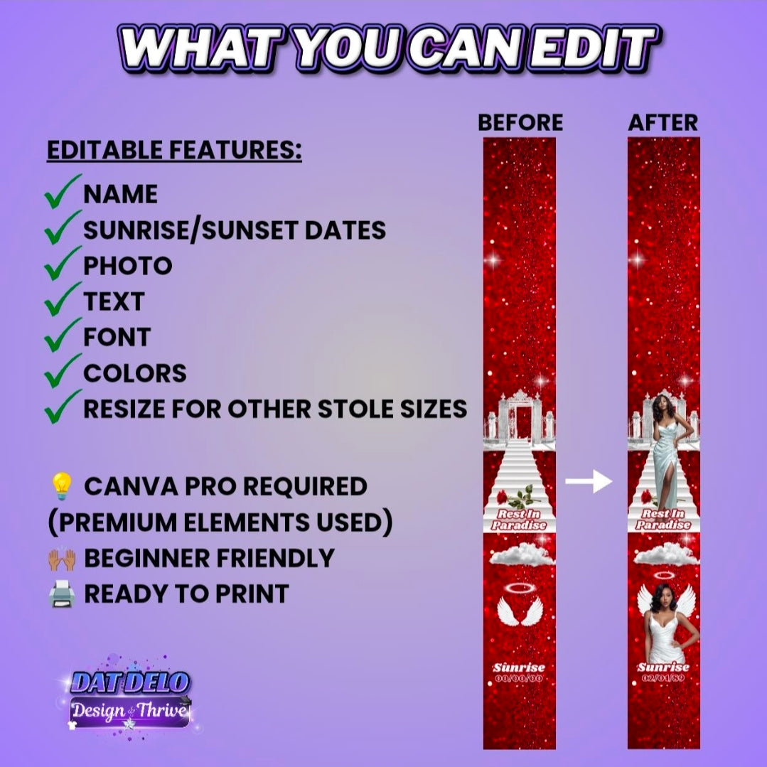 Red Memorial Stole Design Editable Template (Includes Supply List)
