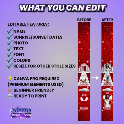 Red Memorial Stole Design Editable Template (Includes Supply List)