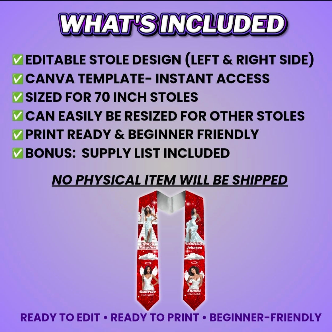 Red Memorial Stole Design Editable Template (Includes Supply List)