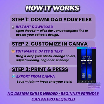 Blue Yellow Grad Stole Design Editable Template (Includes Supply List)