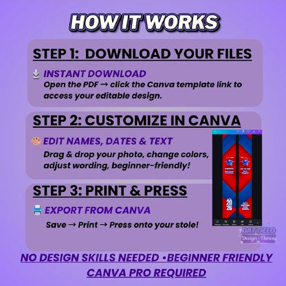 Red Blue Grad Stole Design Editable Template (Includes Supply List)