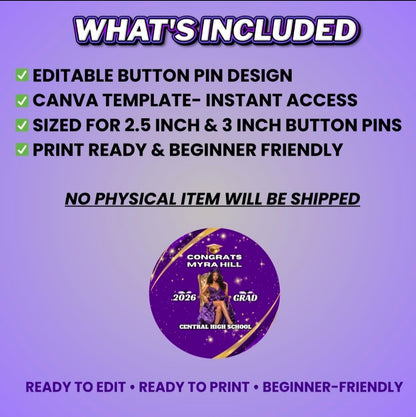 Purple Gold Grad Button Pin Design Editable Template