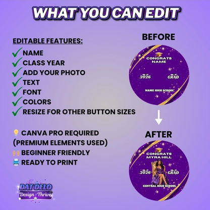 Purple Gold Grad Button Pin Design Editable Template