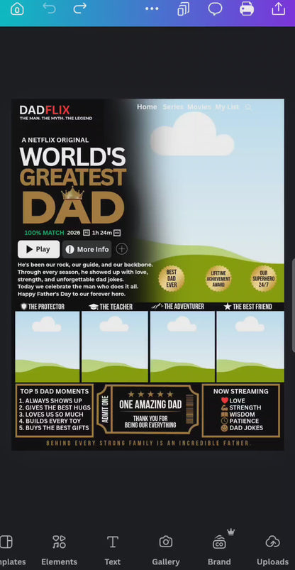 Dadflix Design Editable Canva Pro Templates, 2 Pre-Sized Templates