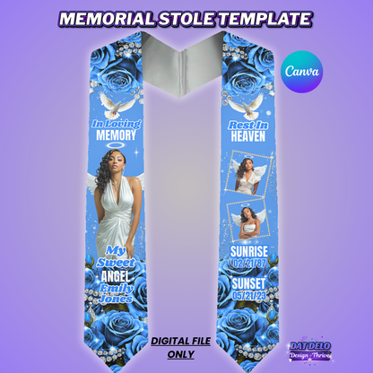 Blue Rose Memorial Stole Design Editable Template (Includes Supply List)