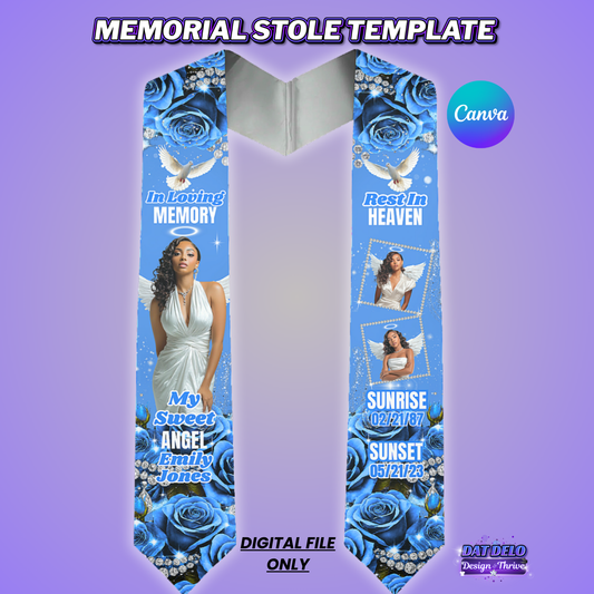 Blue Rose Memorial Stole Design Editable Template (Includes Supply List)
