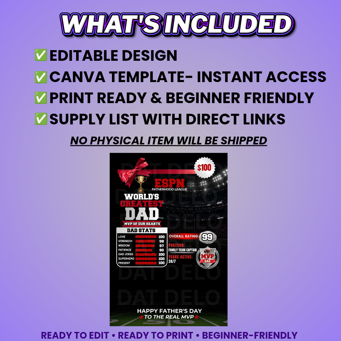 Fathers Day Money Card Design Editable Canva Pro Templates