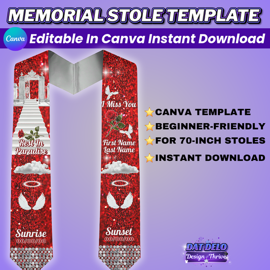 Red Editable Memorial Stole Design & Supply List (CanvaPro)