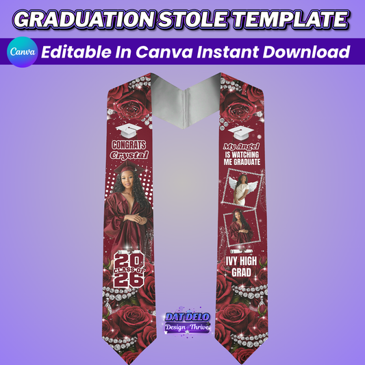 Diamond Rose Grad Stole Design Editable Template (Includes Supply List)