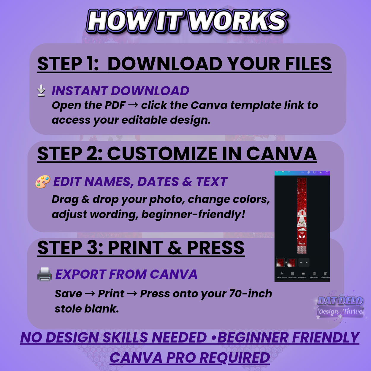 Red Editable Memorial Stole Design & Supply List (CanvaPro)