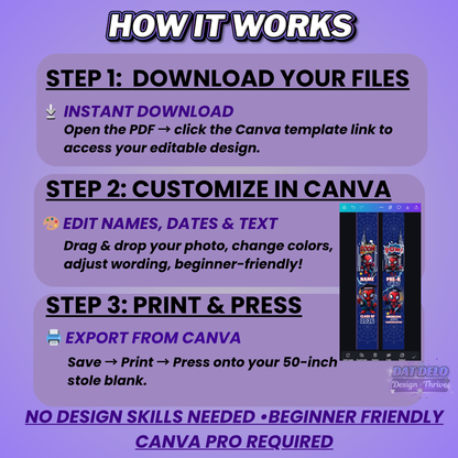 Superhero Grad Stole Design Editable Template (Includes Supply List)
