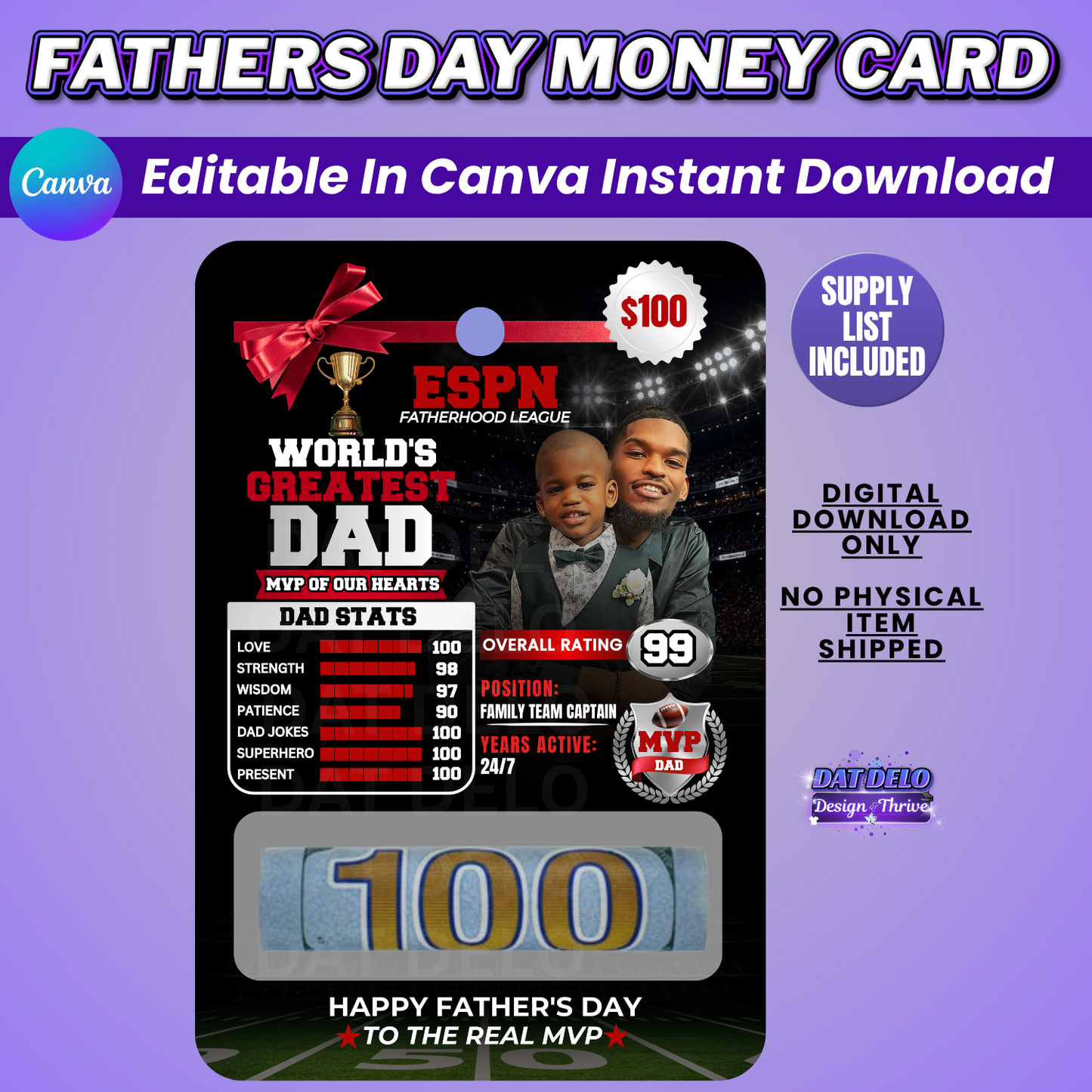 Fathers Day Money Card Design Editable Canva Pro Templates