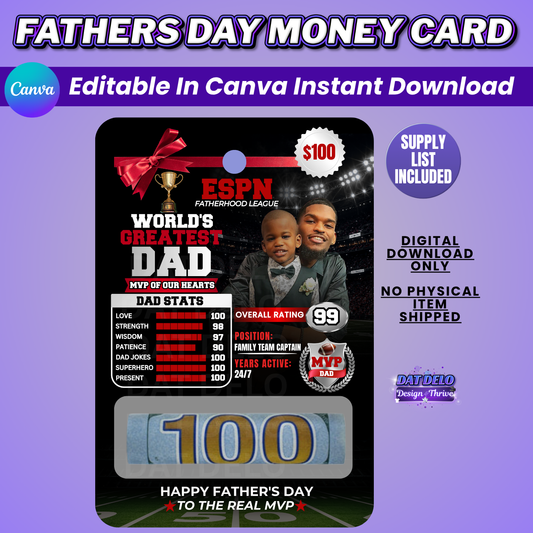 Fathers Day Money Card Design Editable Canva Pro Templates