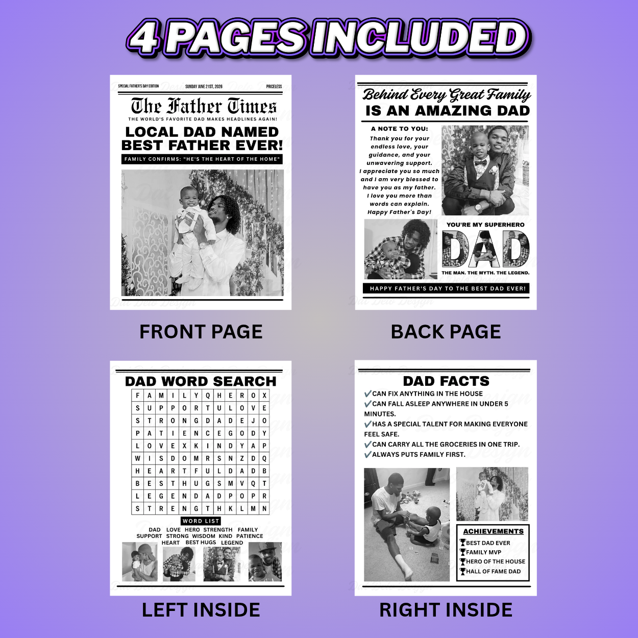 Father's Day Newspaper Design Editable Canva Pro Templates, 2 Pre-Sized Templates, 4 Pages Included