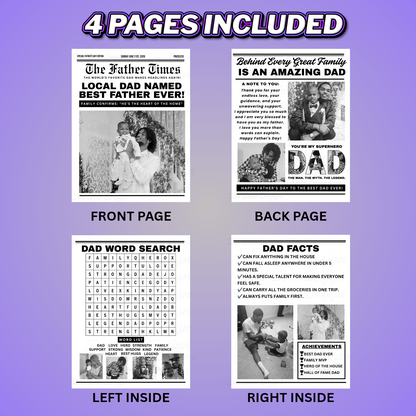 Father's Day Newspaper Design Editable Canva Pro Templates, 2 Pre-Sized Templates, 4 Pages Included