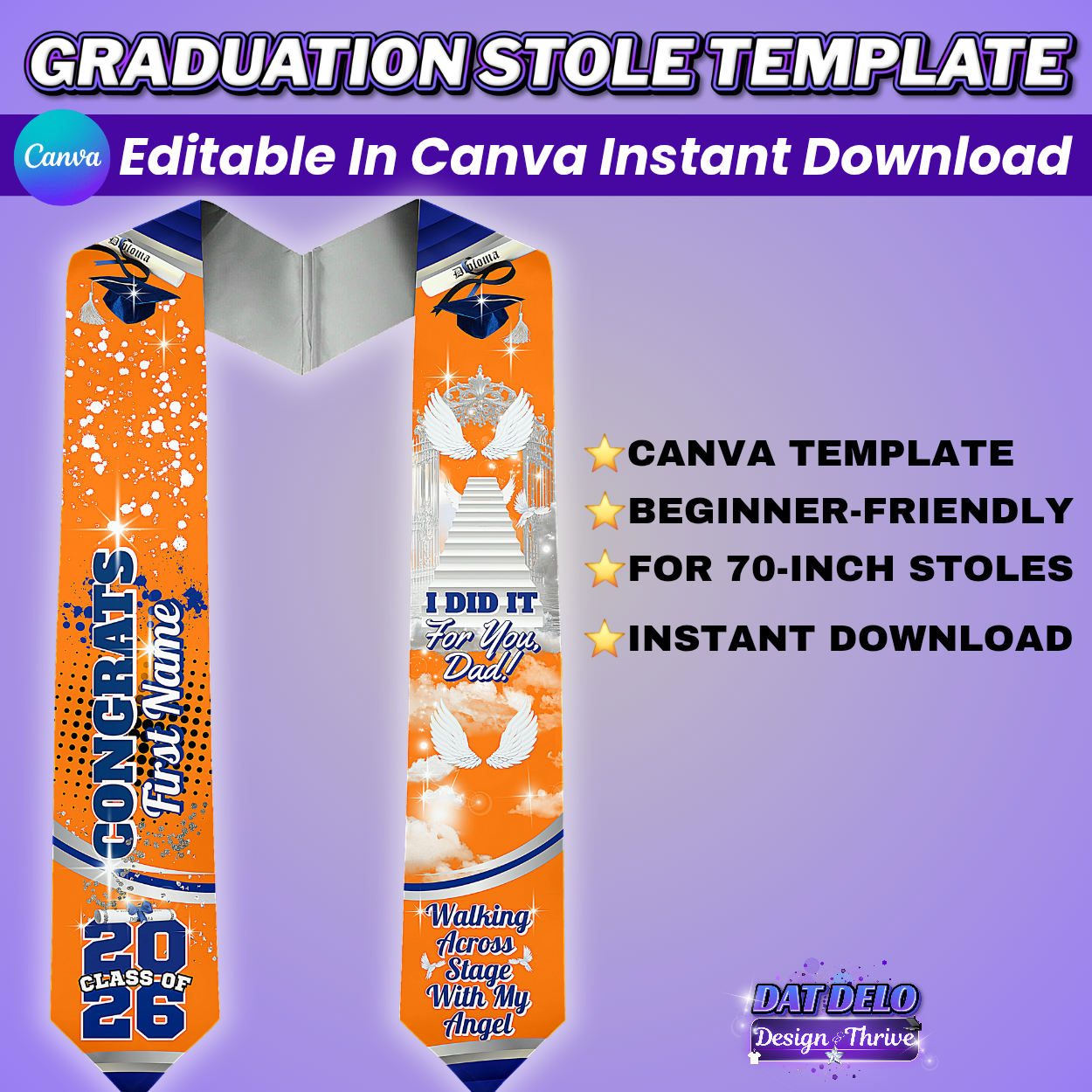 Editable Orange Blue Grad Stole Design (CanvaPro)