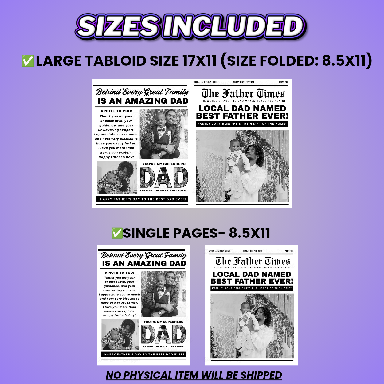 Father's Day Newspaper Design Editable Canva Pro Templates, 2 Pre-Sized Templates, 4 Pages Included