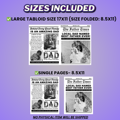 Father's Day Newspaper Design Editable Canva Pro Templates, 2 Pre-Sized Templates, 4 Pages Included