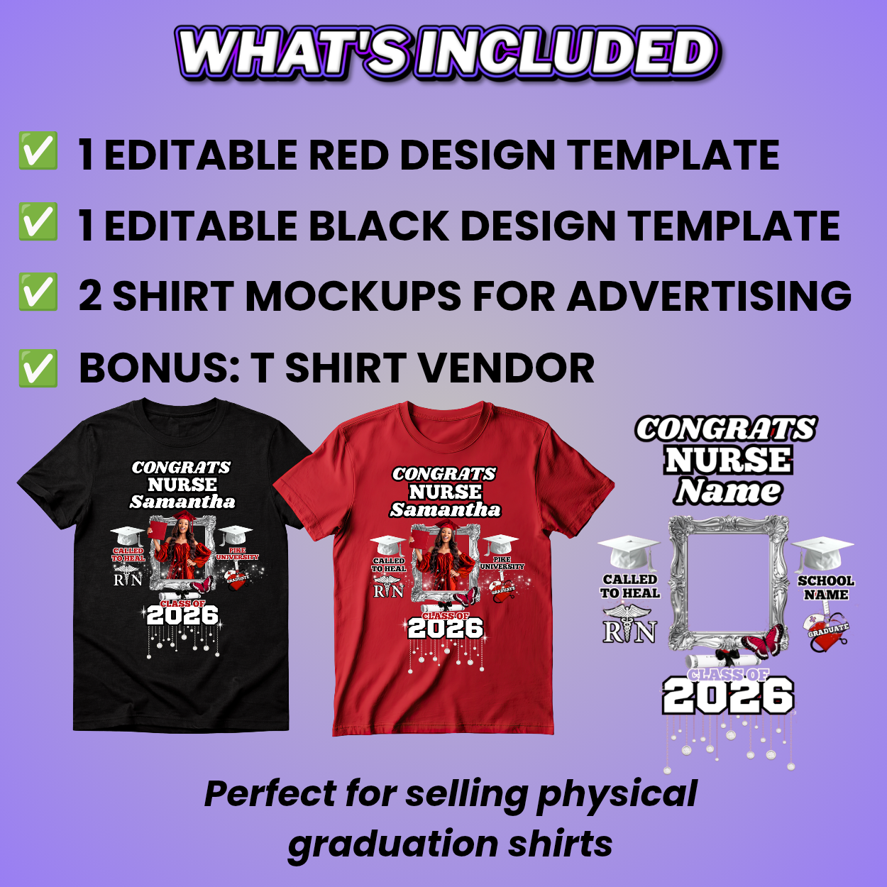 Red Nurse Grad Shirt Design Editable Template (Includes Mockups & Vendor)