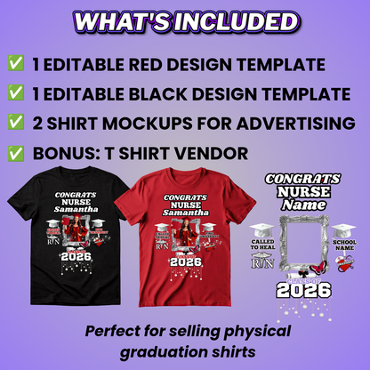 Red Nurse Grad Shirt Design Editable Template (Includes Mockups & Vendor)