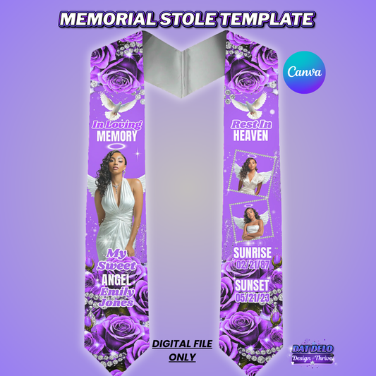 Purple Rose Memorial Stole Design Editable Template (Includes Supply List)