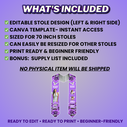 Purple Rose Memorial Stole Design Editable Template (Includes Supply List)