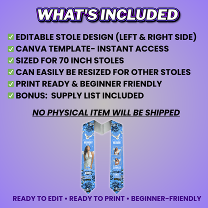 Blue Rose Memorial Stole Design Editable Template (Includes Supply List)
