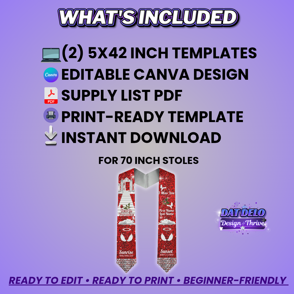 Red Editable Memorial Stole Design & Supply List (CanvaPro)