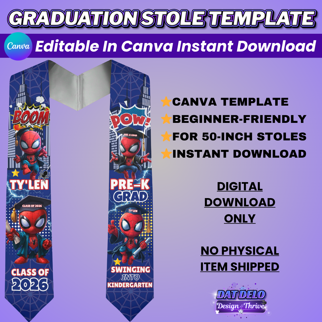 Superhero Grad Stole Design Editable Template (Includes Supply List)