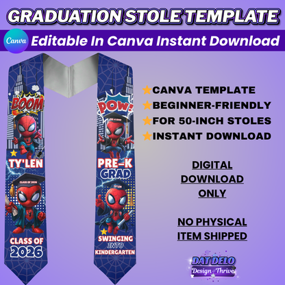 Superhero Grad Stole Design Editable Template (Includes Supply List)