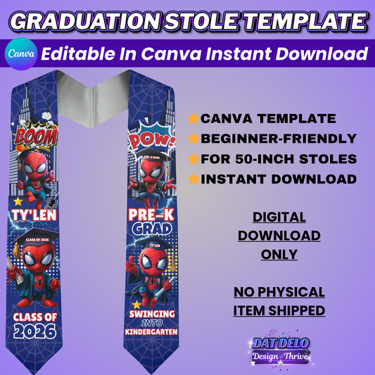 Superhero Grad Stole Design Editable Template (Includes Supply List)