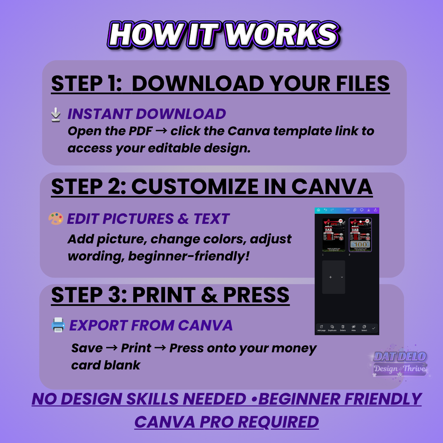 Fathers Day Money Card Design Editable Canva Pro Templates