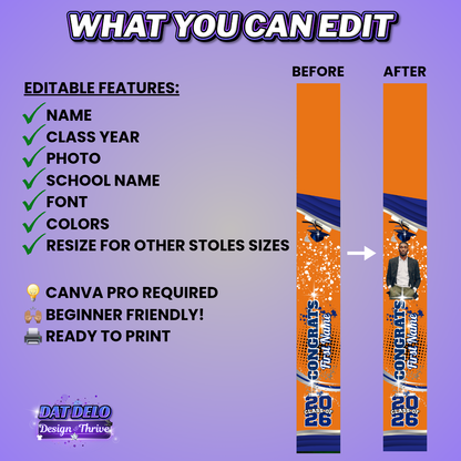 Editable Orange Blue Grad Stole Design (CanvaPro)