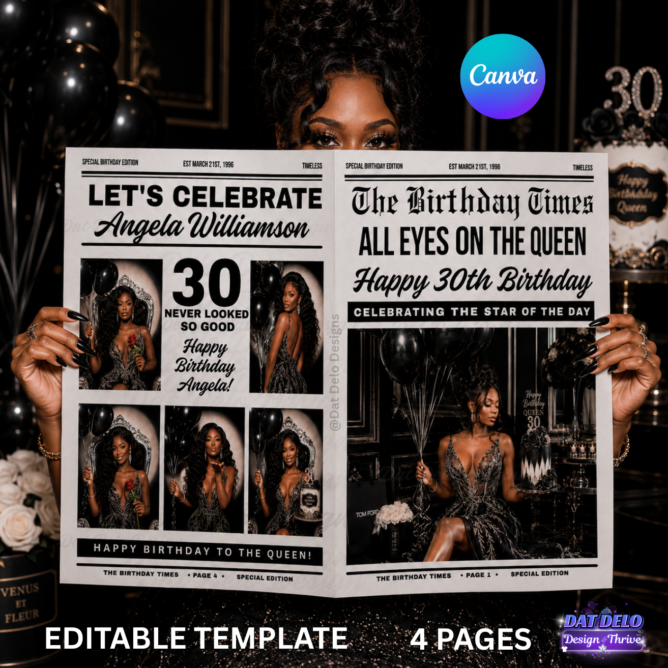 Birthday Newspaper Design Editable Canva Pro Templates, 2 Pre-Sized Templates, 4 Pages Included