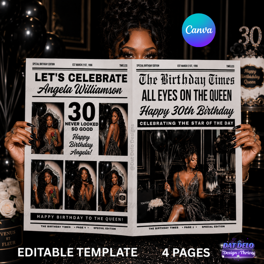 Birthday Newspaper Design Editable Canva Pro Templates, 2 Pre-Sized Templates, 4 Pages Included