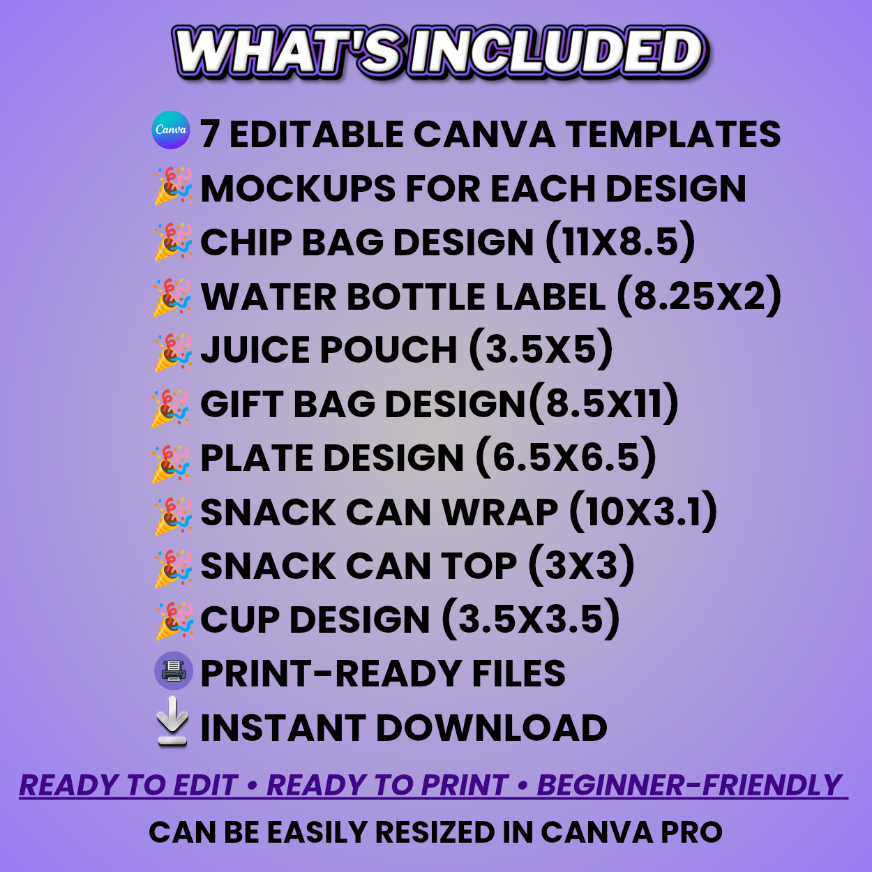 Purple Christmas Party Favor Design & Mockups (Edit In Canva!) 7 Pre-Sized Templates