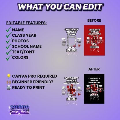 Red Nurse Grad Shirt Design Editable Template (Includes Mockups & Vendor)