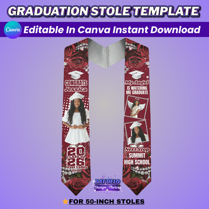 Kids 50 Inch Floral Grad Stole Design Editable Template (Includes Supply List)