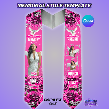 Pink Rose Memorial Stole Design Editable Template (Includes Supply List)