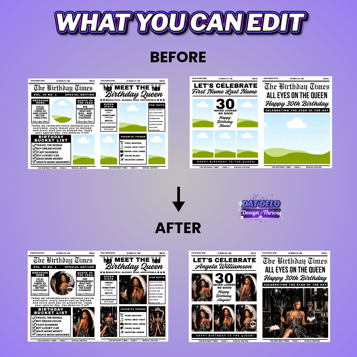 Birthday Newspaper Design Editable Canva Pro Templates, 2 Pre-Sized Templates, 4 Pages Included