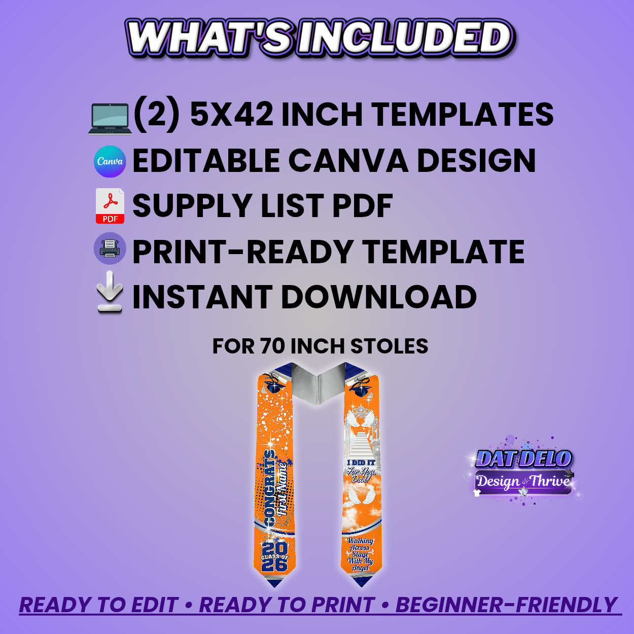 Editable Orange Blue Grad Stole Design (CanvaPro)