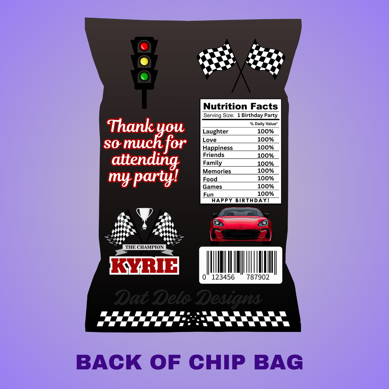 Race Car Birthday Party Favors Editable Designs, 6 Pre-Sized Templates (CanvaPro)